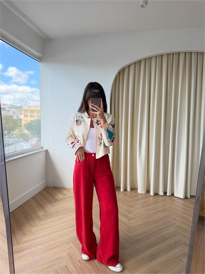 Tensel Denim Kırmızı Pantolon