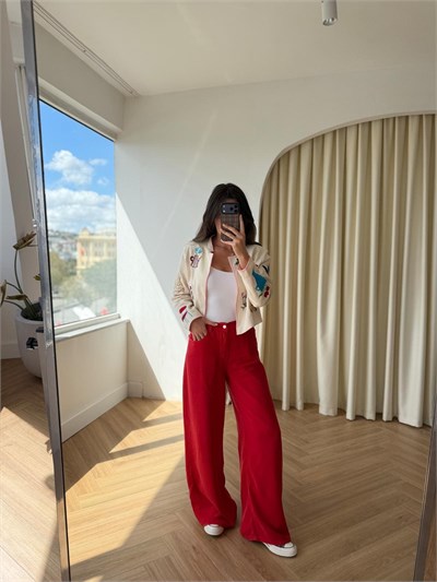Tensel Denim Kırmızı Pantolon