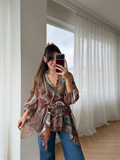 Tokalı Kruvaze Şifon Bluz