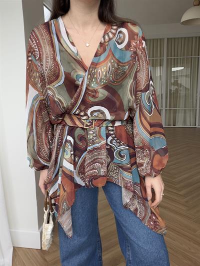 Tokalı Kruvaze Şifon Bluz