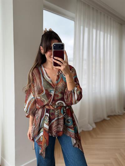 Tokalı Kruvaze Şifon Bluz