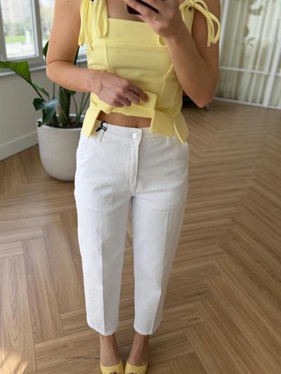 Ütü İzli Beyaz Mom Jean