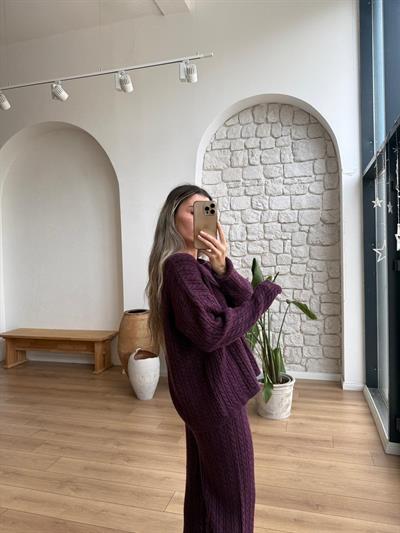 V Yaka Mürdüm Triko Takım