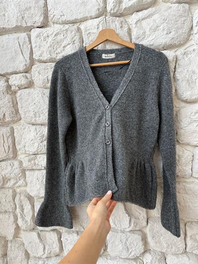 V Yaka Volanlı Antrasit Yumoş Hırka