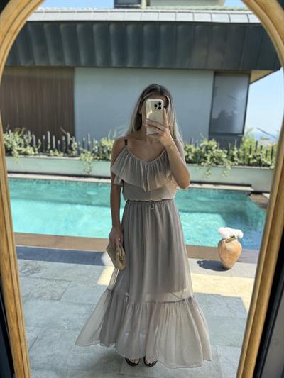 Vizon Askılı Volanlı Bluz ve Etek Takım