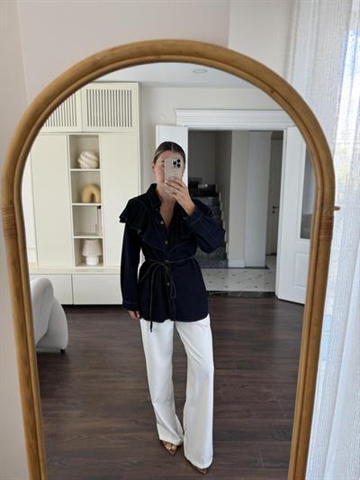 Volanlı Denim Gömlek