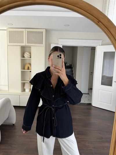 Volanlı Denim Gömlek