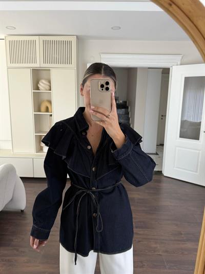 Volanlı Denim Gömlek