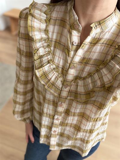 Volanlı Ekose Desen Yeşil Gömlek