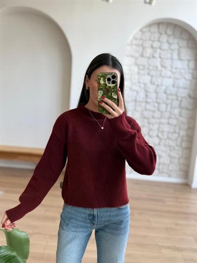 Yanları Yırtmaçlı Yumoş Bordo Kazak