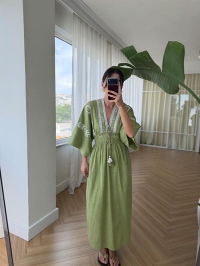 Yeşil Bohem Elbise