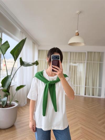 Yeşil Şal Detaylı Tshirt