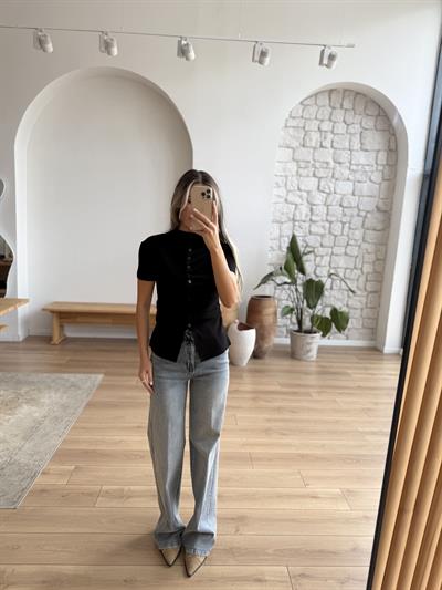 Yıkamalı Geniş Paça Mavi Jean Pantolon