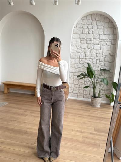 Yıkamalı Kahverengi Jean Pantolon