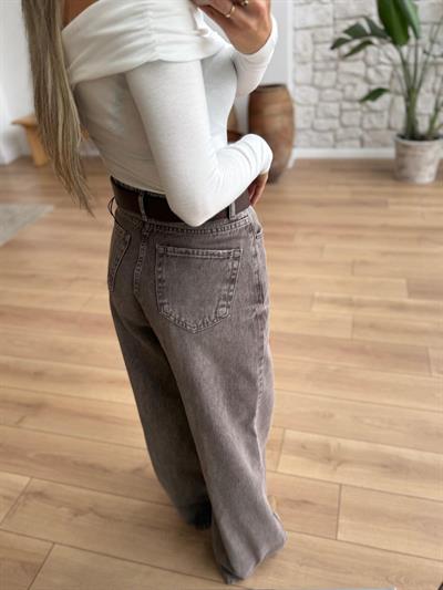 Yıkamalı Kahverengi Jean Pantolon