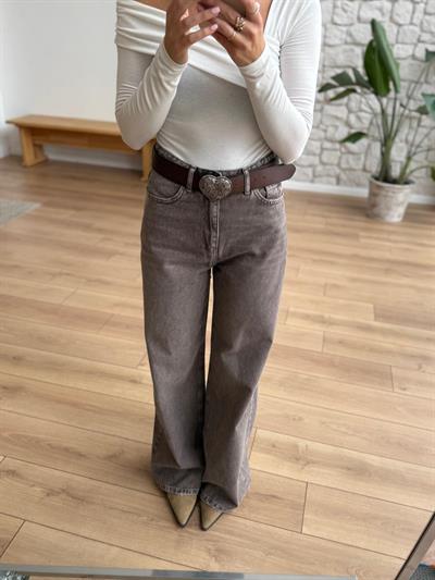 Yıkamalı Kahverengi Jean Pantolon