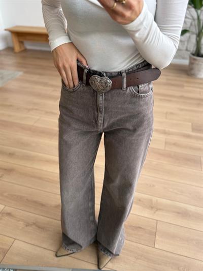 Yıkamalı Kahverengi Jean Pantolon