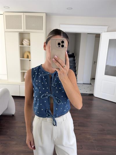 Yıldızlı Denim Yelek