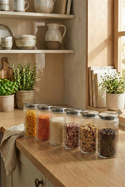 6'lı Set Metal Vakum Kapaklı Cam Saklama Kabı 1350 ML
