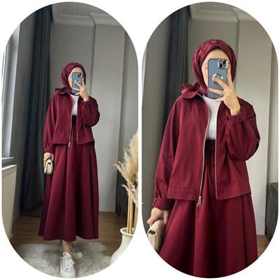 Gabardin Etekli Takım•Bordo 