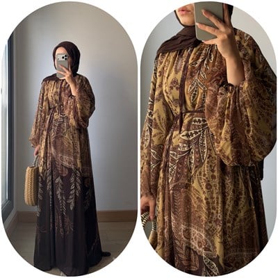 Hera•Desenli Elbise Kahve