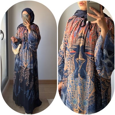 Hera•Desenli Elbise Mavi