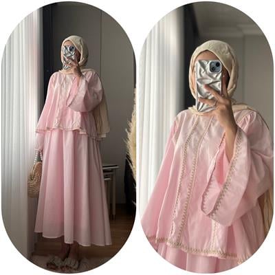 İşleme Detaylı Vual Takım•Soft Pembe