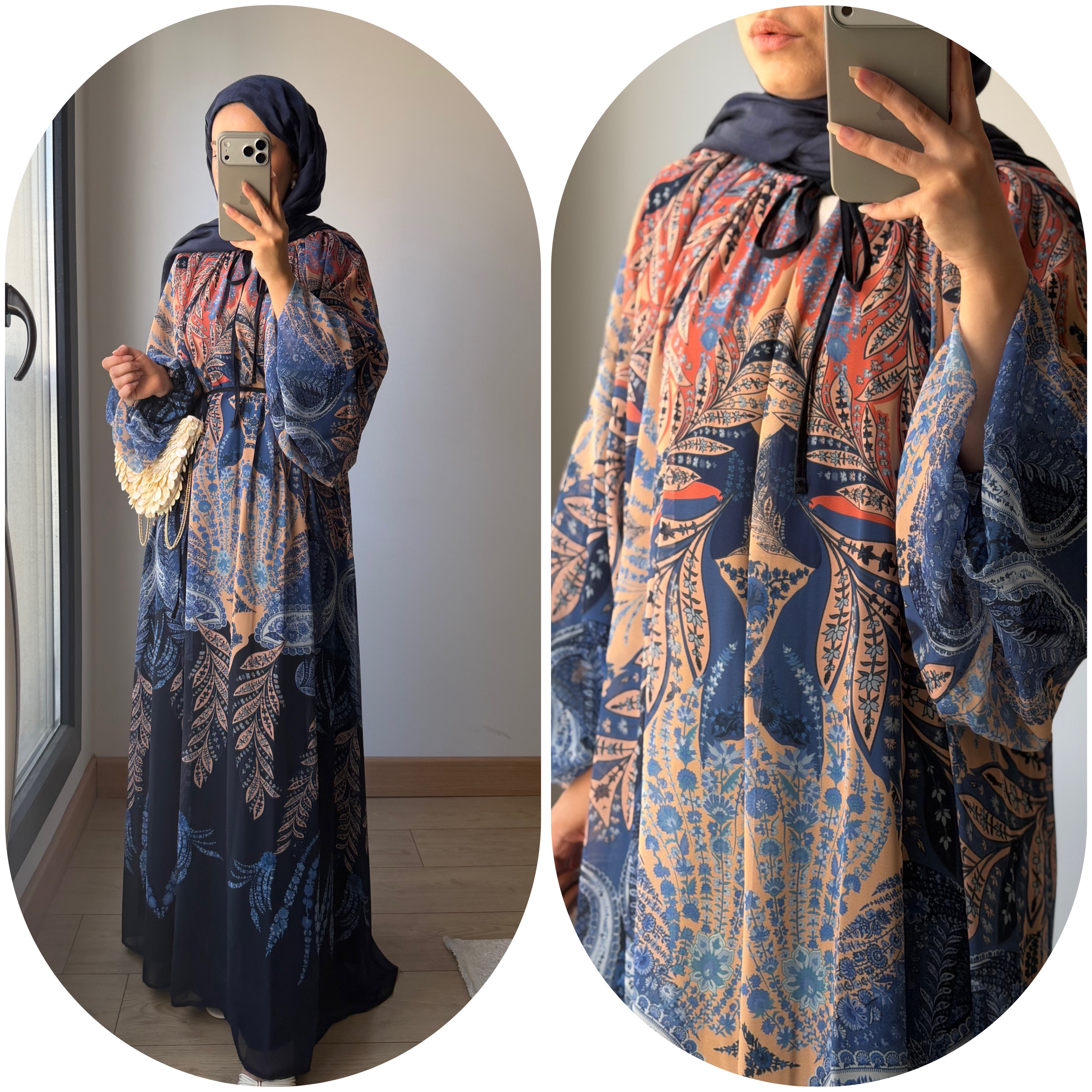 Hera•Desenli Elbise Mavi