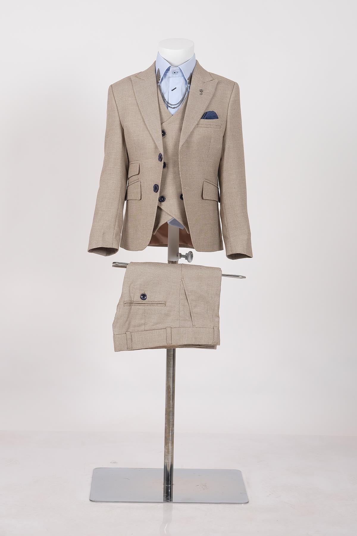 doctor junior kuş gözü slim fit  erkek çocuk takım elbise 