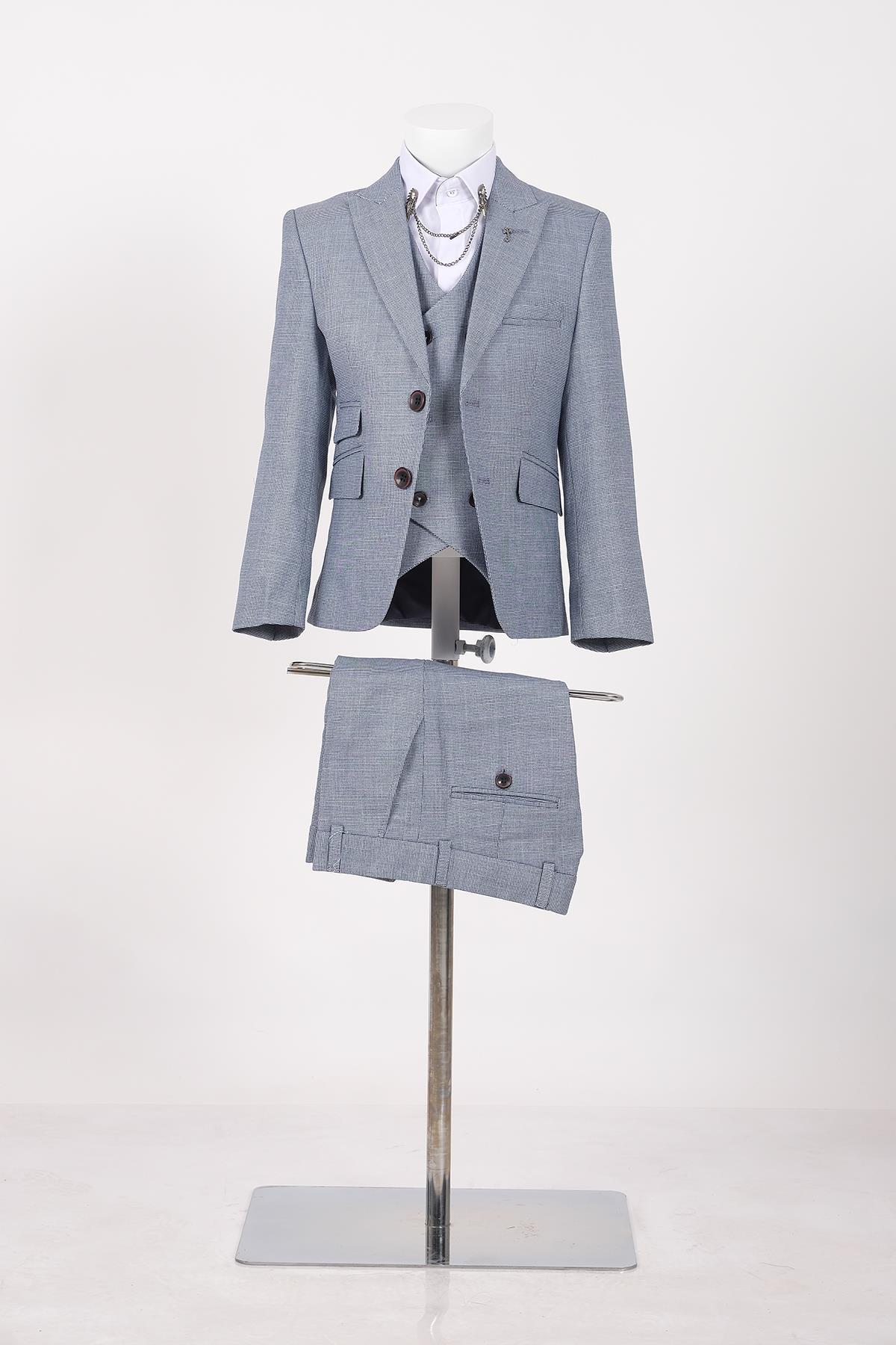doctor junior kuş gözü slim fit  erkek çocuk takım elbise 