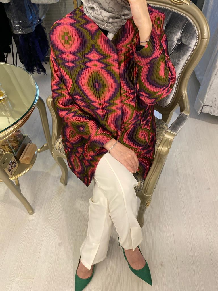 Colorful İpek Kapitone Ceket Pembe
