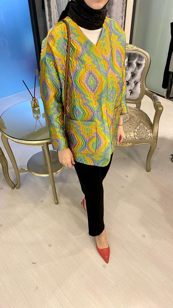 Colorful İpek Kapitone Ceket Turuncu