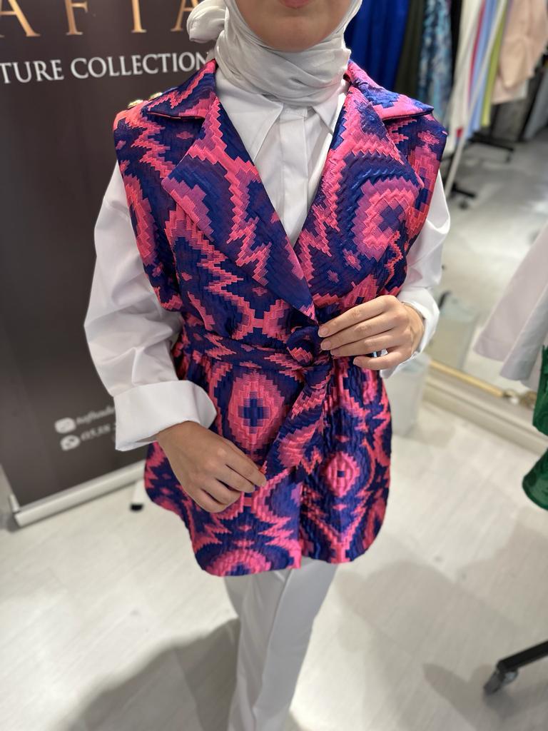 Colorful İpek Kapitone Yelek Morcivert