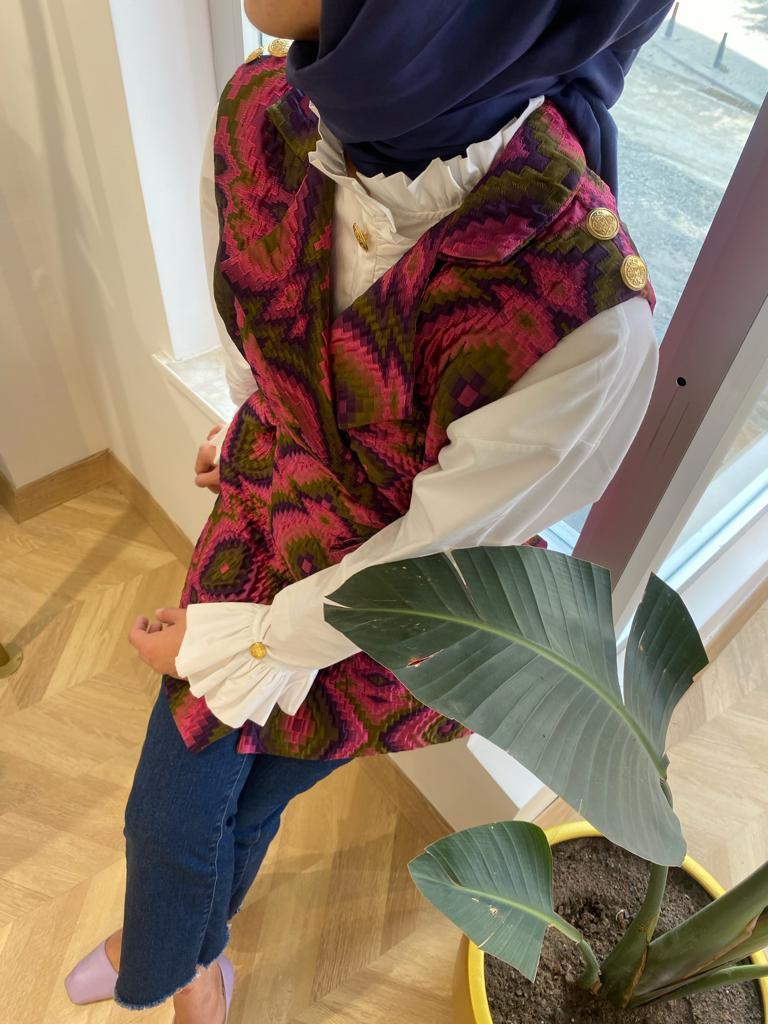 Colorful İpek Kapitone Yelek Pembe