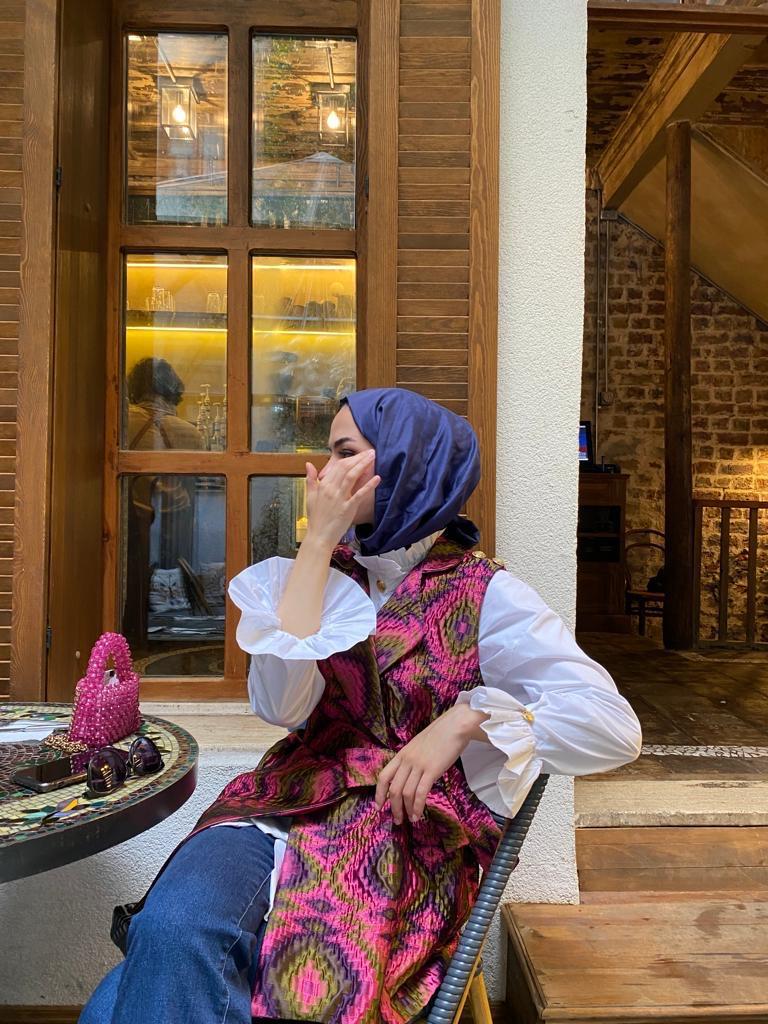 Colorful İpek Kapitone Yelek Pembe