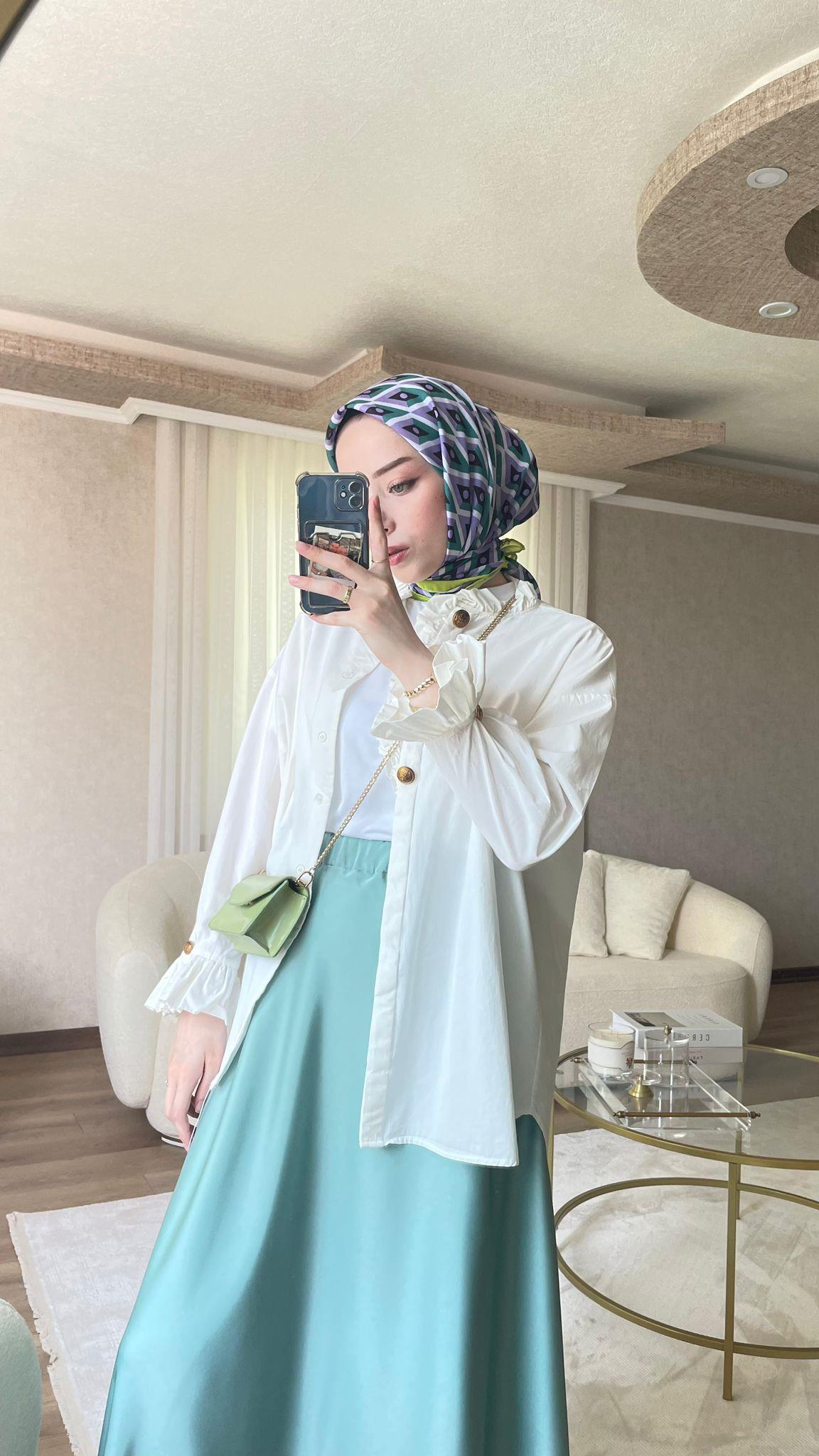 Mint Yeşili Saten Etek