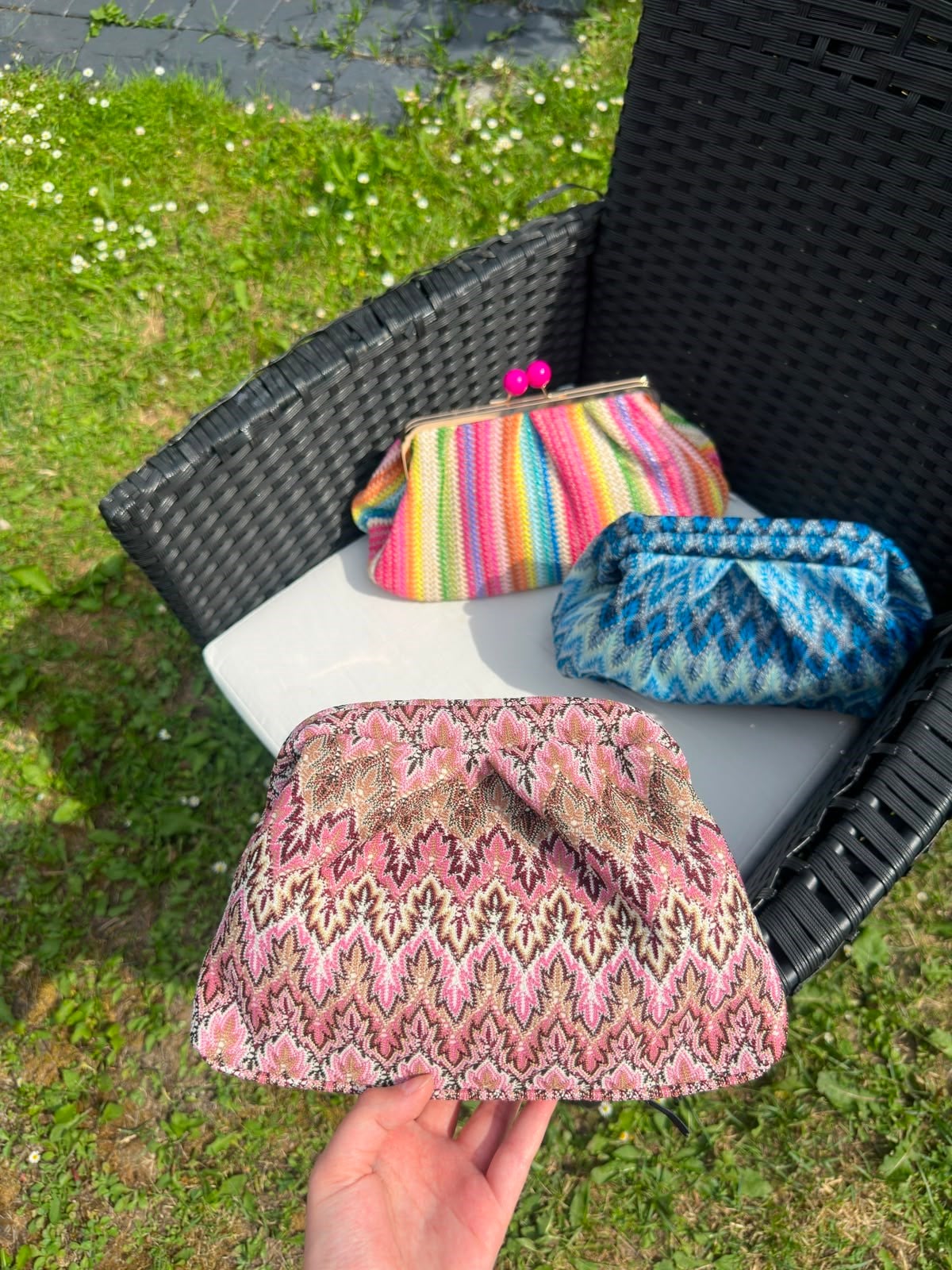 Pembe Etnik Desen Clutch Çanta