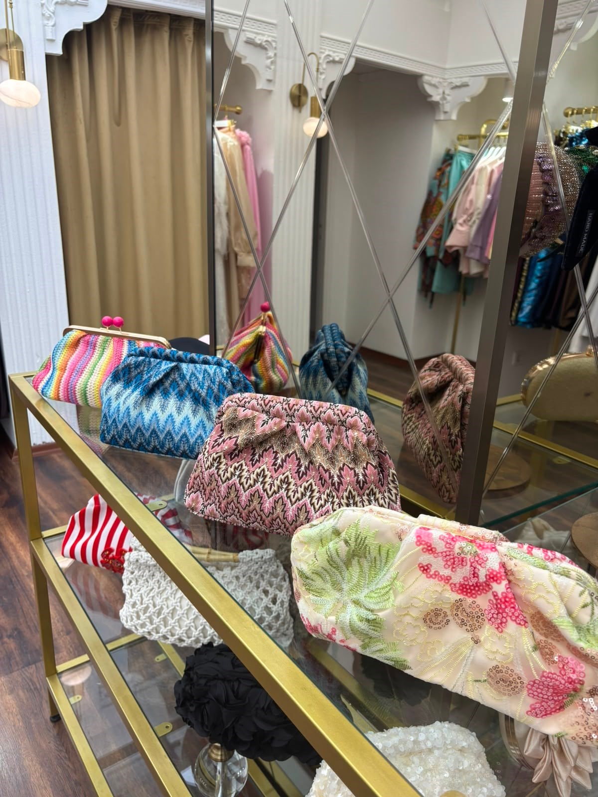 Pembe Etnik Desen Clutch Çanta