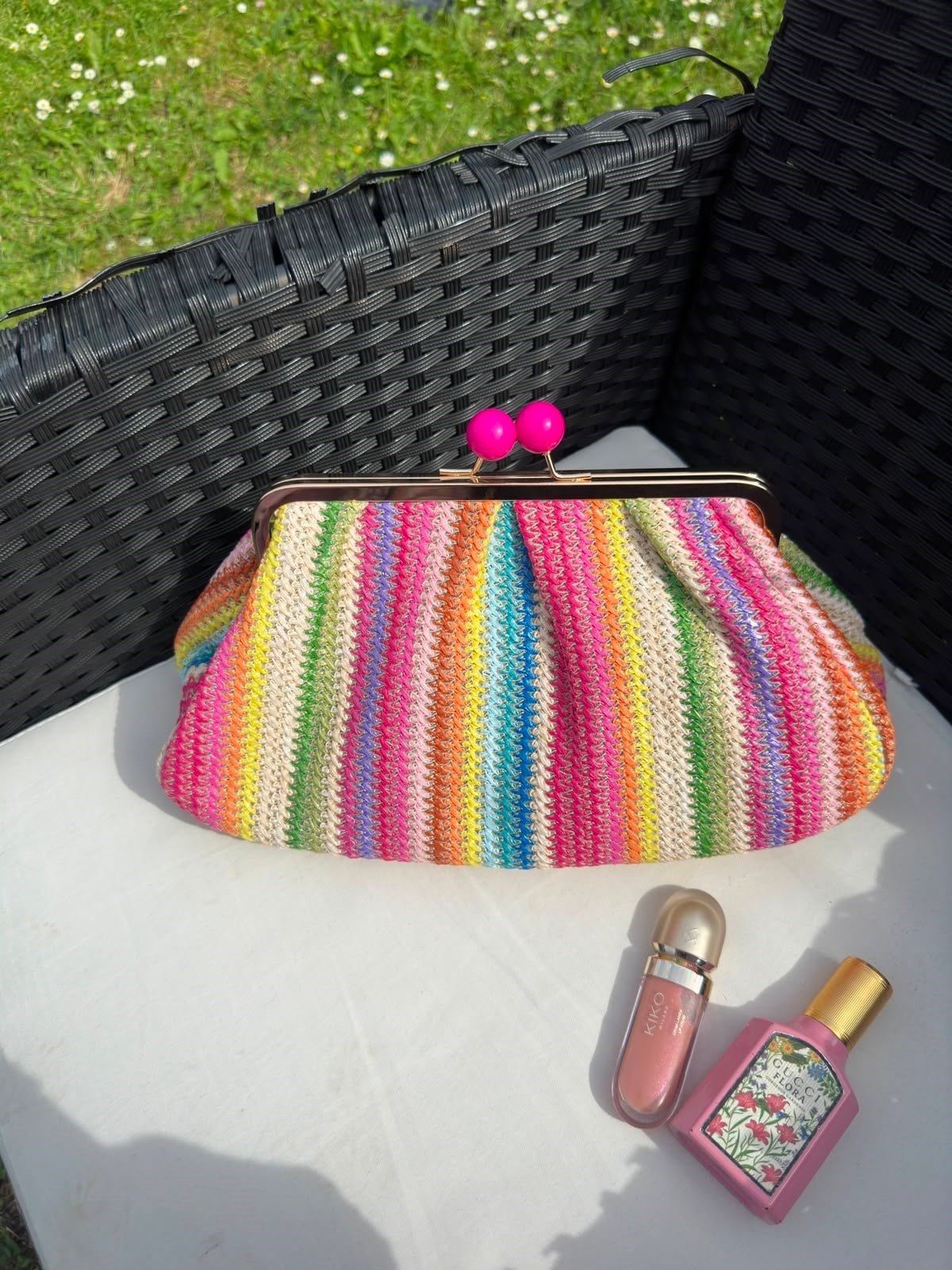 Renkli Hasır Clutch Çanta