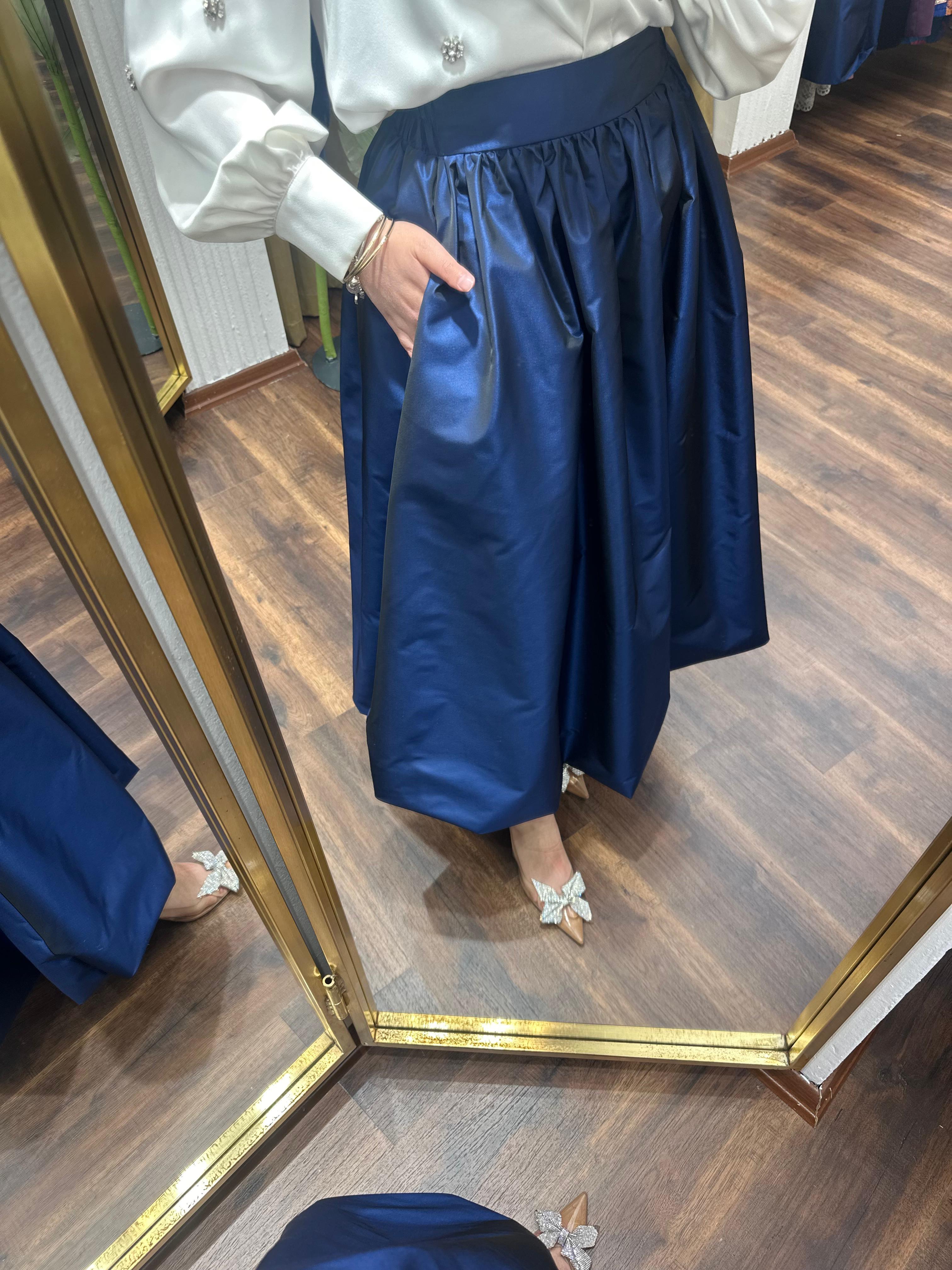 Tafta Balon Etek Lacivert