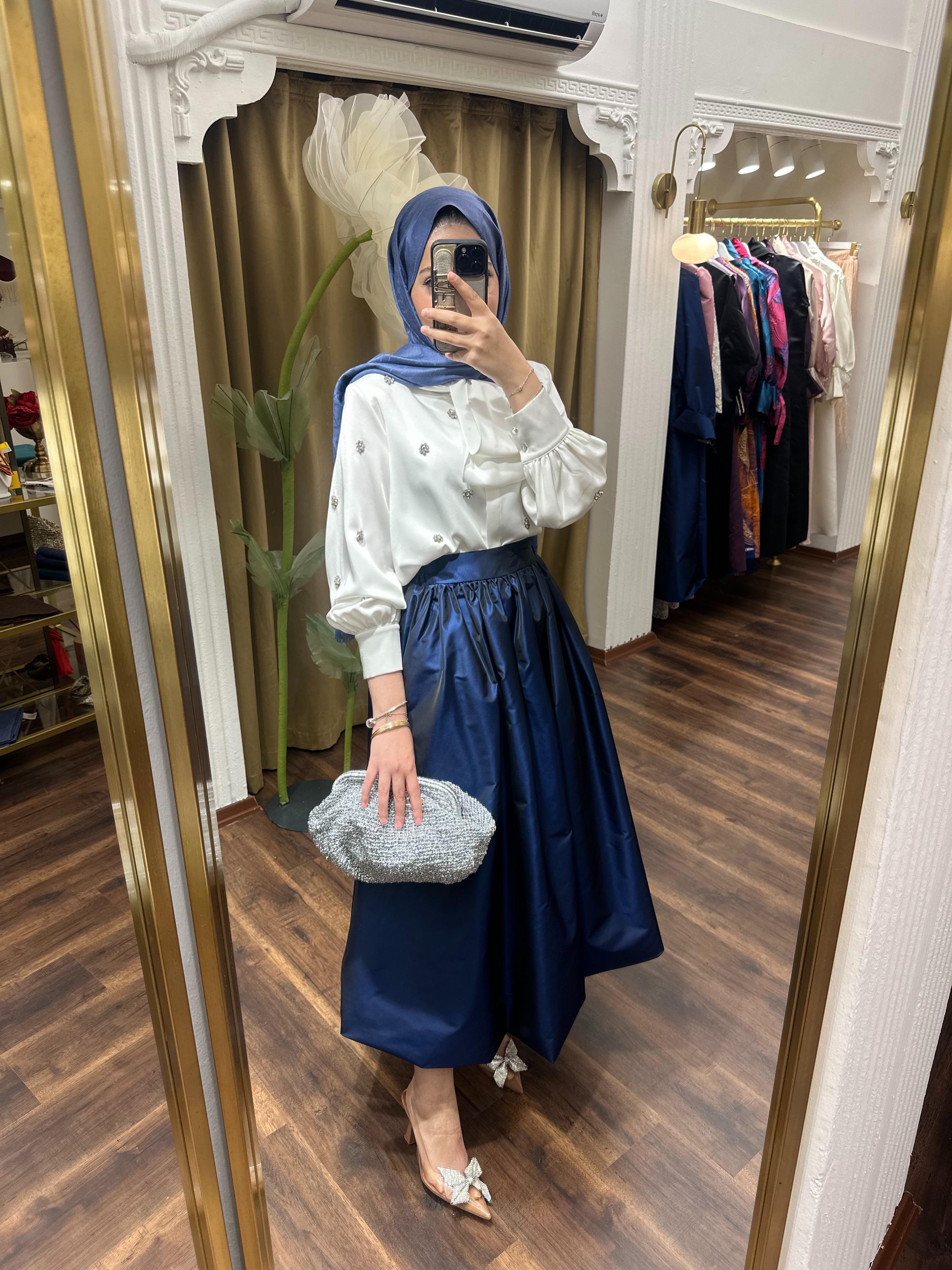 Tafta Balon Etek Lacivert