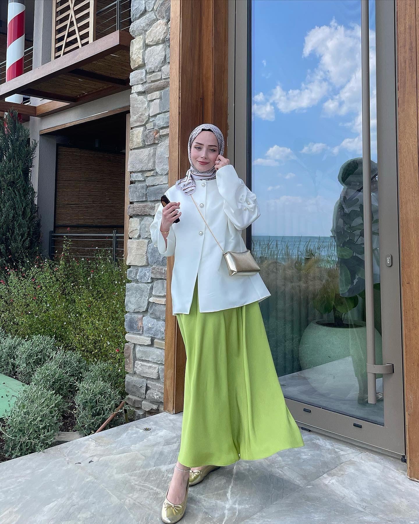 Yağ Yeşili Saten Etek