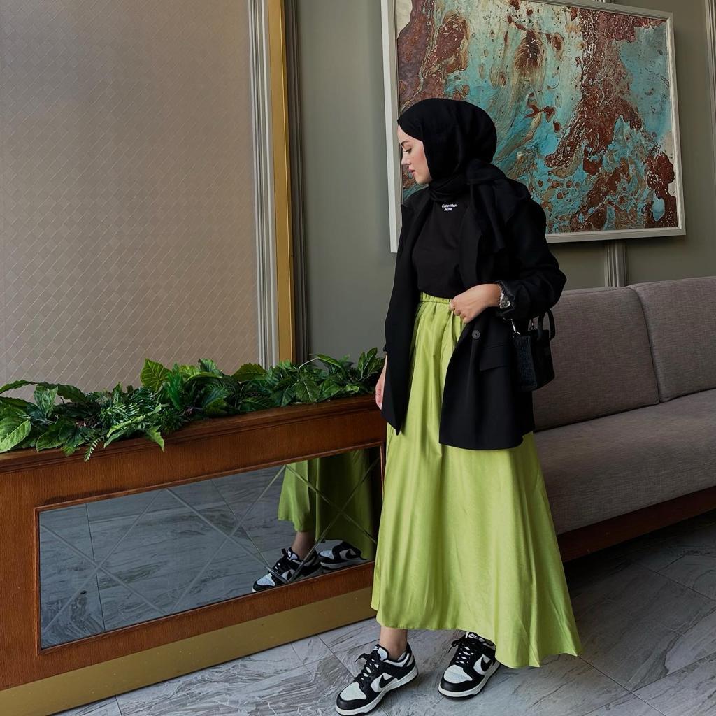 Yağ Yeşili Saten Etek