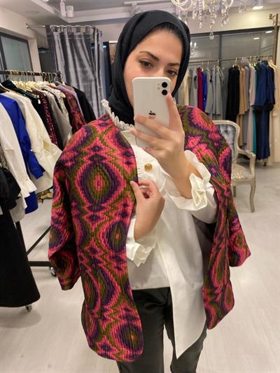 Colorful İpek Kapitone Ceket Pembe