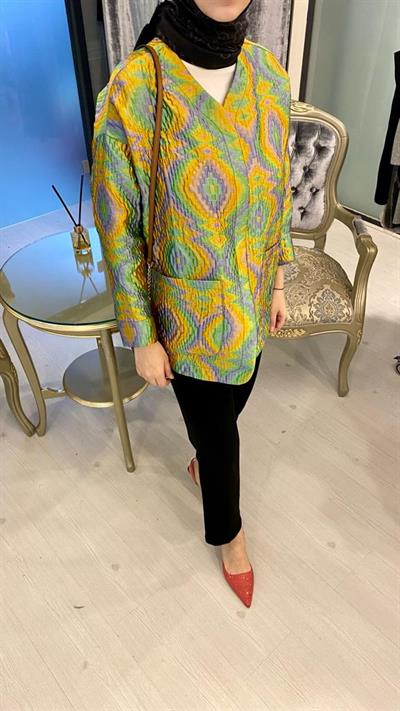 Colorful İpek Kapitone Ceket Turuncu