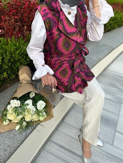 Colorful İpek Kapitone Yelek Pembe