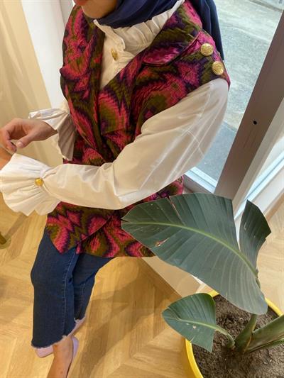 Colorful İpek Kapitone Yelek Pembe