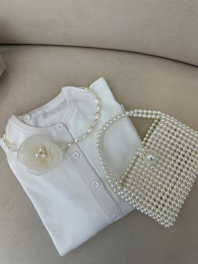 Düğmeli Triko Hırka Beyaz