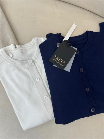 Düğmeli Triko Hırka Beyaz