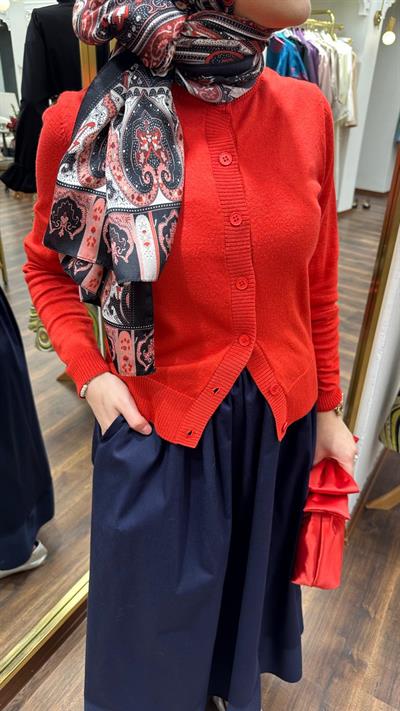 Düğmeli Triko Hırka Kırmızı